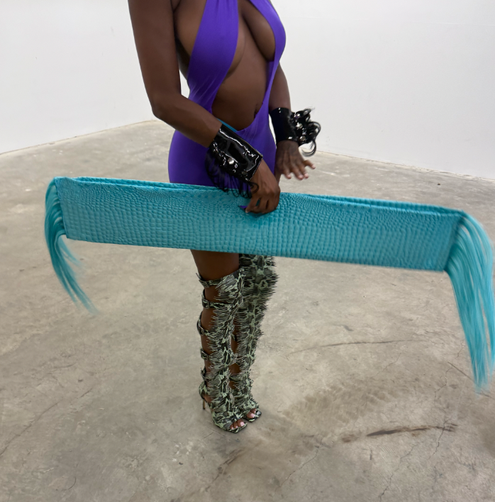 BLUE CROC HAIR JUMBO CLUTCH