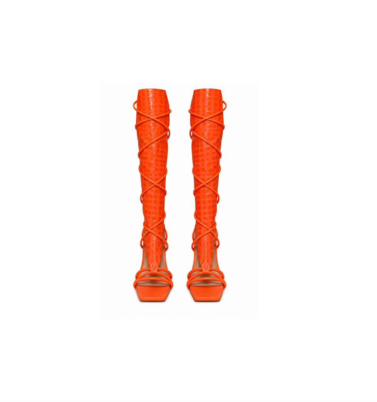 ORANGE CROC KNEE HIGH LACE UP